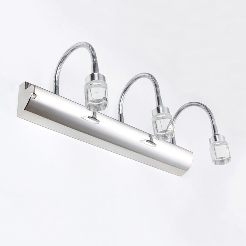 Stainless Steel Flexible Gooseneck Vanity Lamp Contemporary Chrome LED Wall Light with Crystal Shade