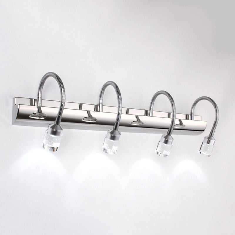 Stainless Steel Flexible Gooseneck Vanity Lamp Contemporary Chrome LED Wall Light with Crystal Shade