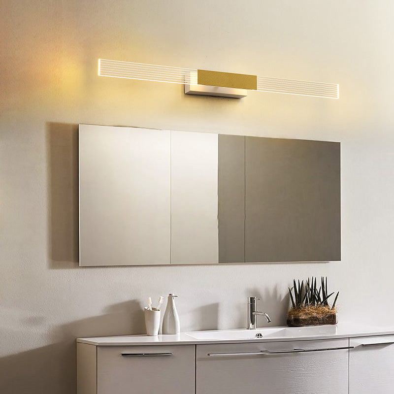 Strip Vanity Mirror Light Minimalist Acrylic LED Bath Wall Mount Lighting in Gold