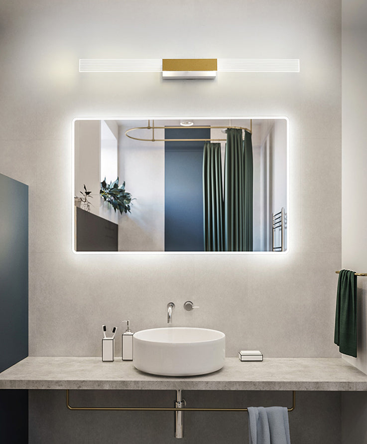 Strip Vanity Mirror Light Minimalist Acrylic LED Bath Wall Mount Lighting in Gold