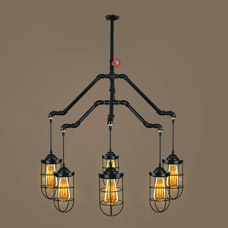 Black Wrought Iron Ceiling Hung Fixtures Vintage Tube Pendant Lighting for Bar