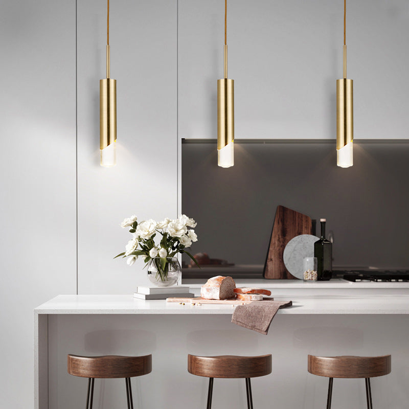 LED cylindrique 1-Light Light Light in Modern Luxury Style Prendant Fon Pendant avec une teinte acrylique claire