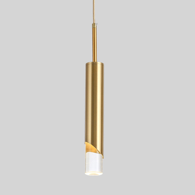 LED cylindrique 1-Light Light Light in Modern Luxury Style Prendant Fon Pendant avec une teinte acrylique claire