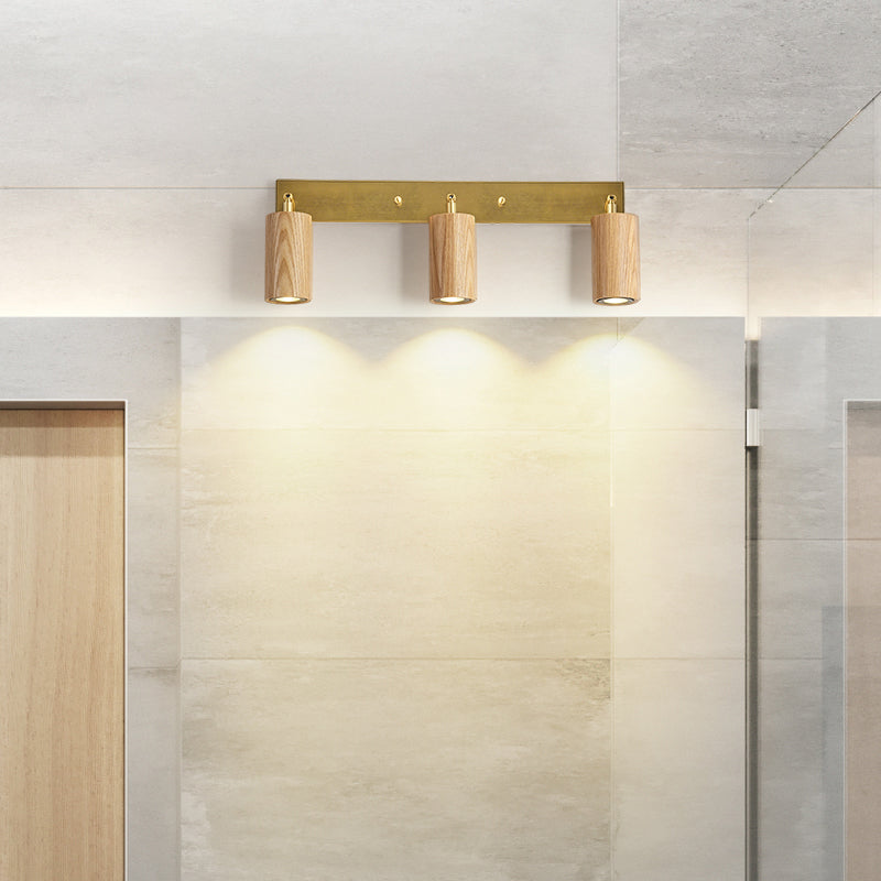 Rotatable Tubular Vanity Sconce Nordic Wooden Bathroom LED Wall Mounted Light Fixture