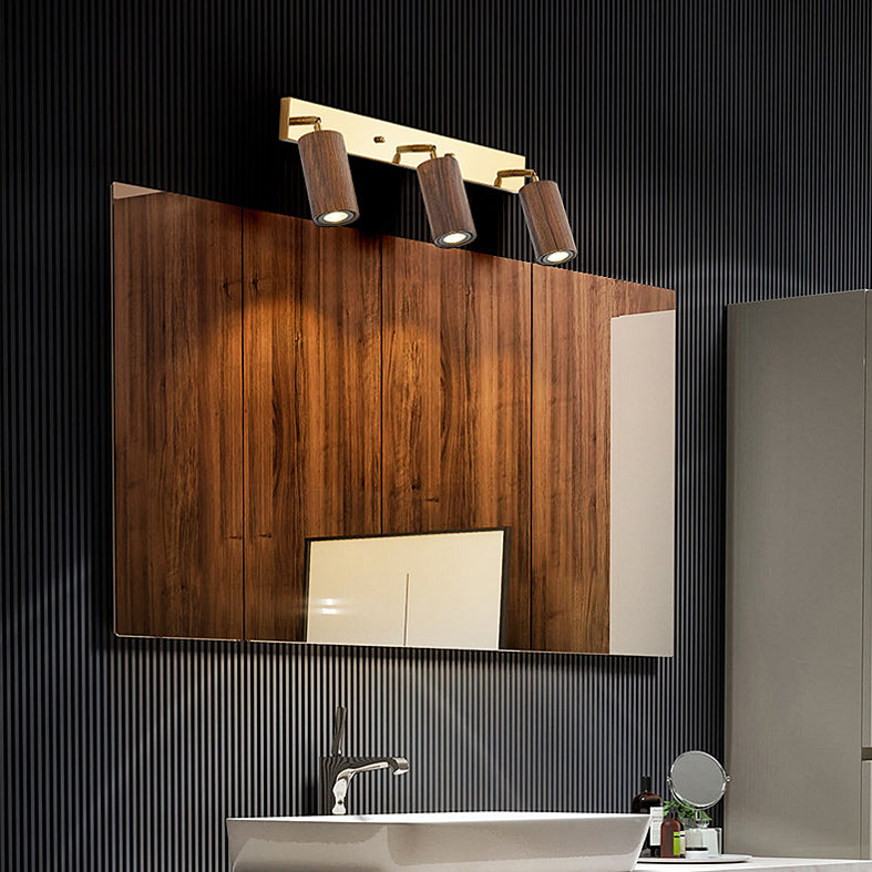 Rotatable Tubular Vanity Sconce Nordic Wooden Bathroom LED Wall Mounted Light Fixture