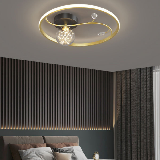 Gold 1-Light LED Flush Mount Lampe Métal Contemporain Circle Cercle Plafond Lumière pour chambre à coucher