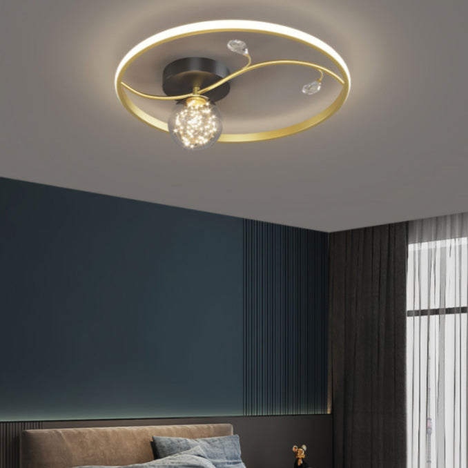 Gold 1-Light LED Flush Mount Lamp Contemporary Metal Circle Ceiling Light Fixture for Bedroom