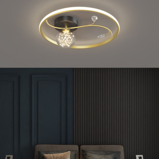 Gold 1-Light LED Flush Mount Lamp Contemporary Metal Circle Ceiling Light Fixture for Bedroom