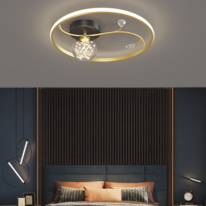 Gold 1-Light LED Flush Mount Lampe Métal Contemporain Circle Cercle Plafond Lumière pour chambre à coucher