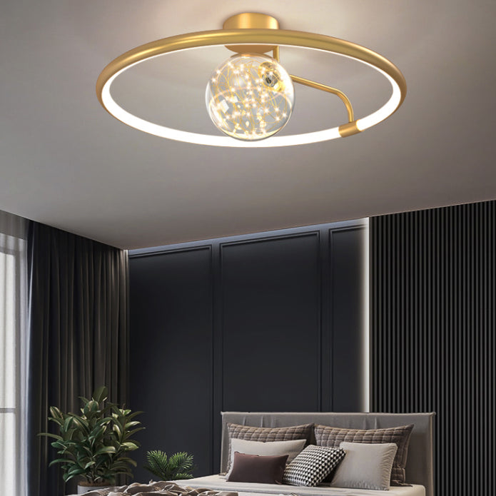 Zeitgenössisches Aluminium 1-Licht LED Flush Mount Circle Deckenleuchte für Schlafzimmer