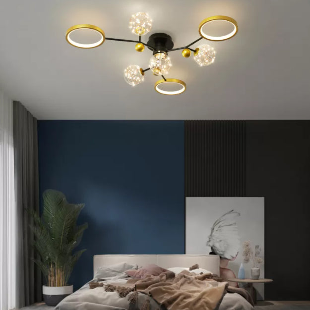 Black New Modern LED Flush Light Fixture Metal Starburst Ceiling Mounted Light for Living Room