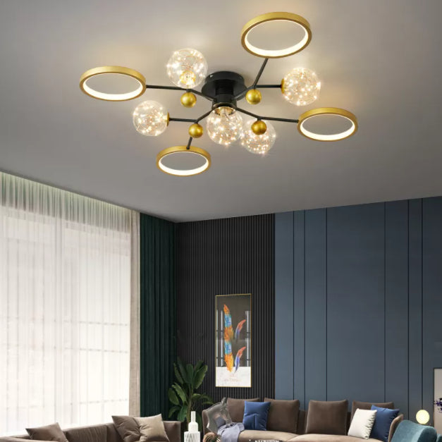 Zwart Nieuwe moderne LED VLOBEL LICHTBRIJKTE METAL STARBURST plafond gemonteerd licht voor woonkamer