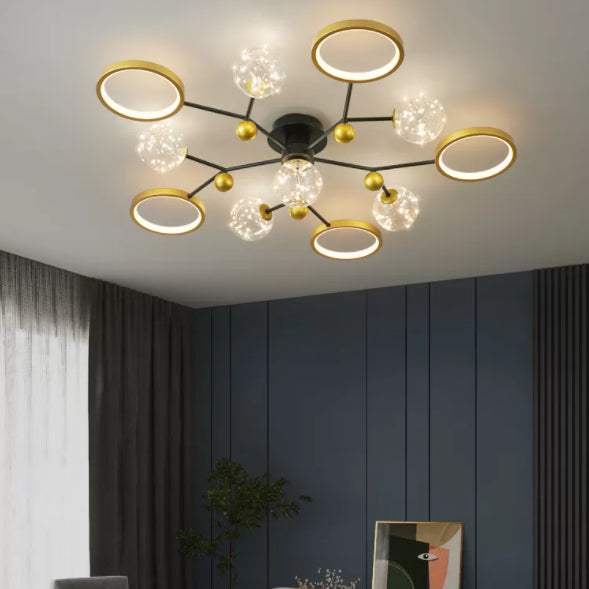 Zwart Nieuwe moderne LED VLOBEL LICHTBRIJKTE METAL STARBURST plafond gemonteerd licht voor woonkamer