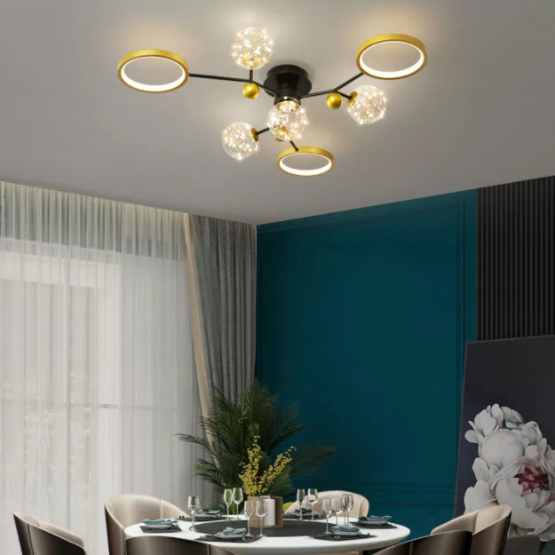 Black New Modern LED Flush Lighture Lighte Metal Starburst Techo Luz montada para sala de estar