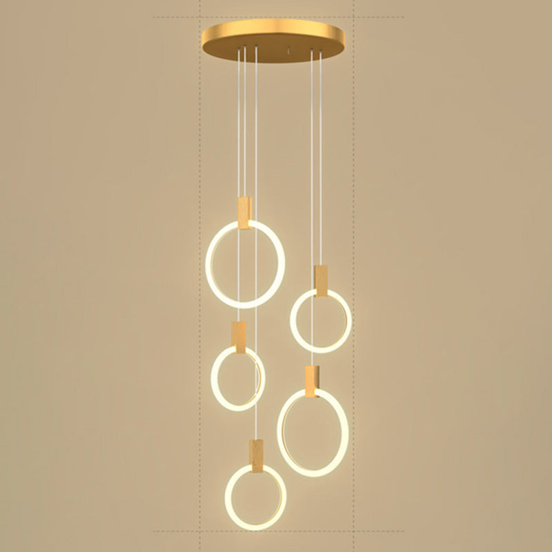 Pendante à LED circulaire en or dans un style concis moderne de la lumière suspendue en fer forgé avec une teinte acrylique