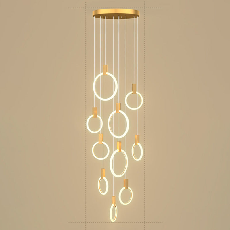 Pendante à LED circulaire en or dans un style concis moderne de la lumière suspendue en fer forgé avec une teinte acrylique