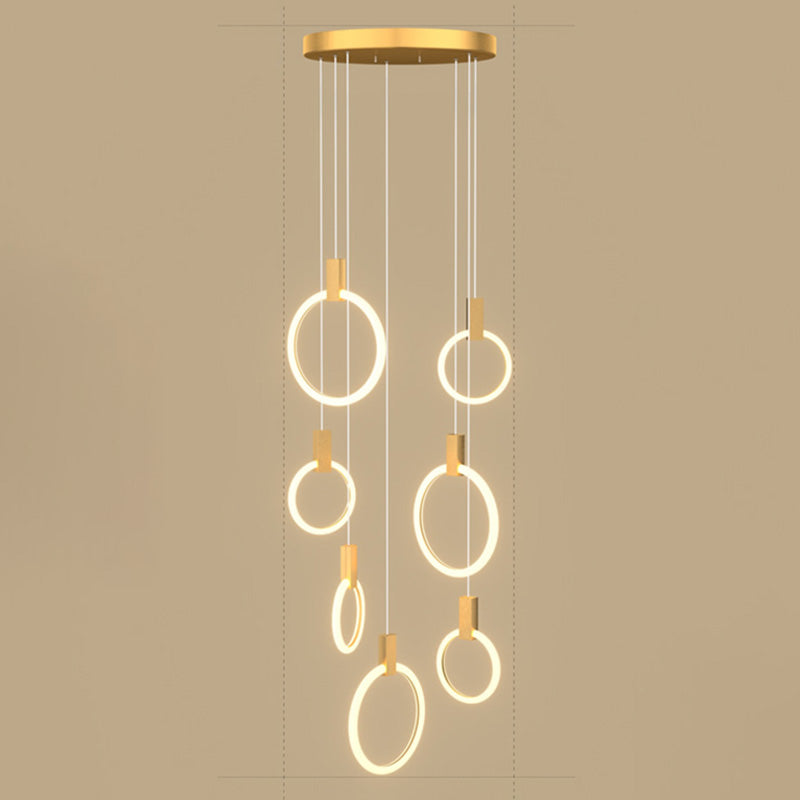 Pendante à LED circulaire en or dans un style concis moderne de la lumière suspendue en fer forgé avec une teinte acrylique