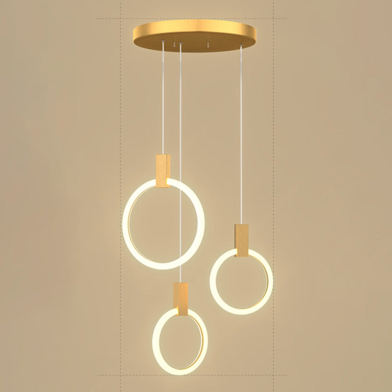 Pendante à LED circulaire en or dans un style concis moderne de la lumière suspendue en fer forgé avec une teinte acrylique