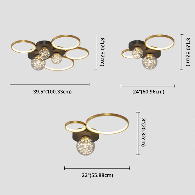 Círculos de estilo de simplicidad contemporánea Lámpara de techo LED Camas de luz LED creativa Bola de vidrio transparente Luz de montaje de montaje para sala de estar para sala de estar