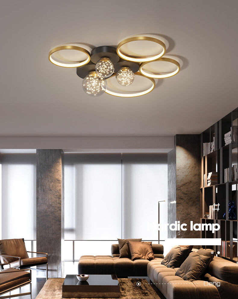 Contemporary Simplicity Style Circles LED Ceiling Lamp Creative LED Light Strings Clear Glass Ball Flush-mount Light for Living Room