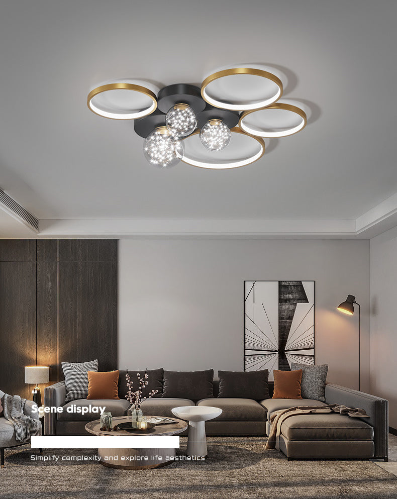 Contemporary Simplicity Style cercles de plafond LED Creative LED Light Light Clear Glass Ball Ball Flush Mount Light for Living Room