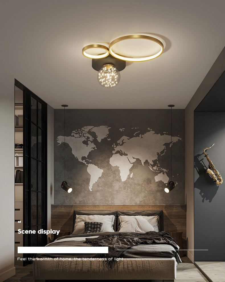 Contemporary Simplicity Style Circles LED Ceiling Lamp Creative LED Light Strings Clear Glass Ball Flush-mount Light for Living Room