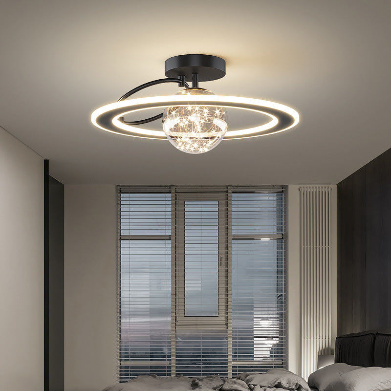 Planet-Form moderner Deckenleuchte 18,5 "breites LED-Schnur leichte klare Glasball-Halbflush-Mount-Lampe für Schlafzimmer