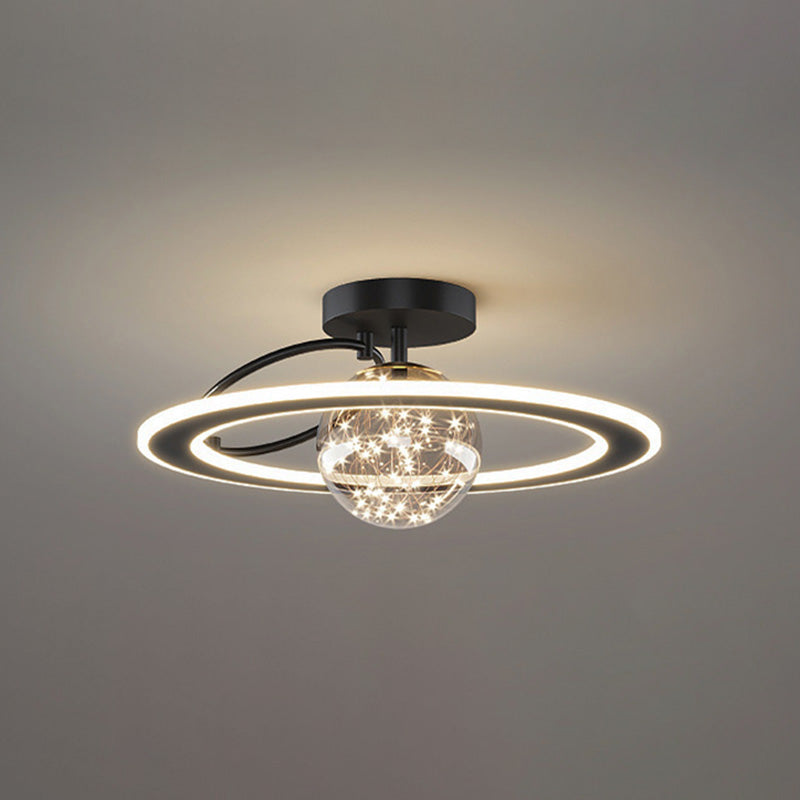 Planet Shaped Modern Style Ceiling Light 18.5" Wide LED String Light Clear Glass Ball Semi Flush-mount Lamp for Bedroom