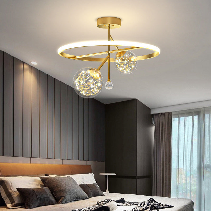 Zeitgenössische Einfachheitskreise Deckenlampe transparente Glas Globe LED -Schnur Licht Anhänger Licht für Schlafzimmer