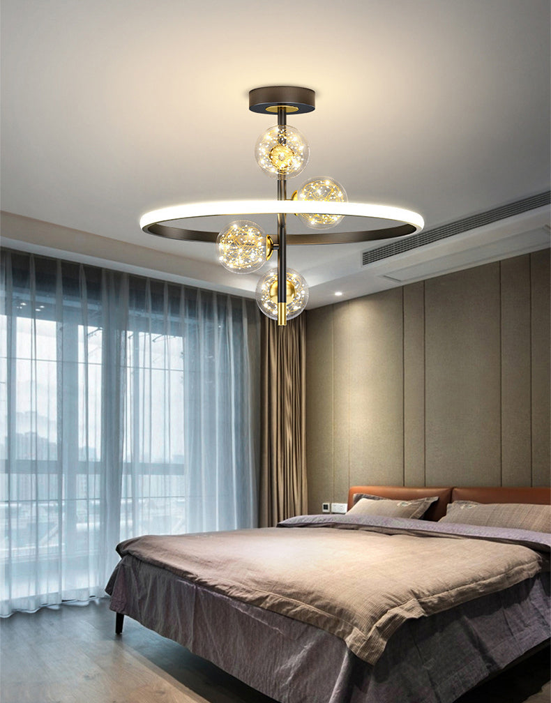 Contemporary Simplicity Circles Ceiling Lamp Transparent Glass Globe LED String Light Pendant Light for Bedroom