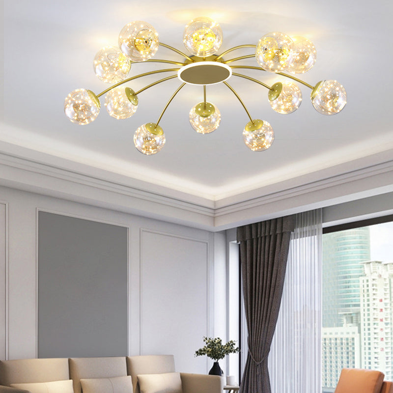 Nordic Style Molecular Shaped Ceiling Light Glass Globe Shade LED String Light Creative Lighting Fixture for Living Room