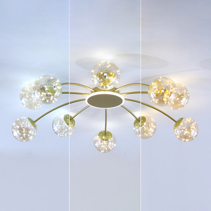 Nordic Style Molecular Shaped Ceiling Light Glass Globe Shade LED String Light Creative Lighting Fixture for Living Room