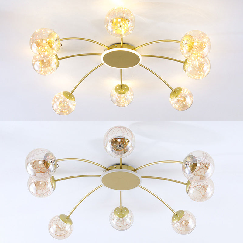 Nordic Style Molecular Shaped Ceiling Light Glass Globe Shade LED String Light Creative Lighting Fixture for Living Room