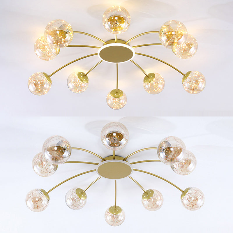 Nordic Style Molecular Shaped Ceiling Light Glass Globe Shade LED String Light Creative Lighting Fixture for Living Room