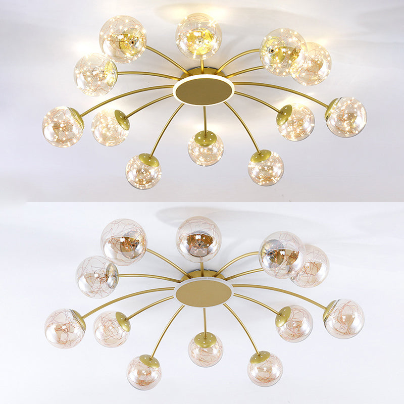 Nordic Style Molecular Shaped Ceiling Light Glass Globe Shade LED String Light Creative Lighting Fixture for Living Room