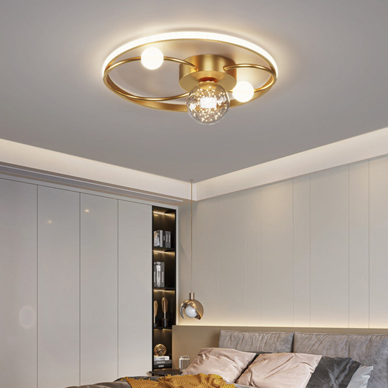 Nordic Style Minimalism LED Line Ceiling Light Transparent Glass Globe LED Light Strings Flush Mount Light for Bedroom