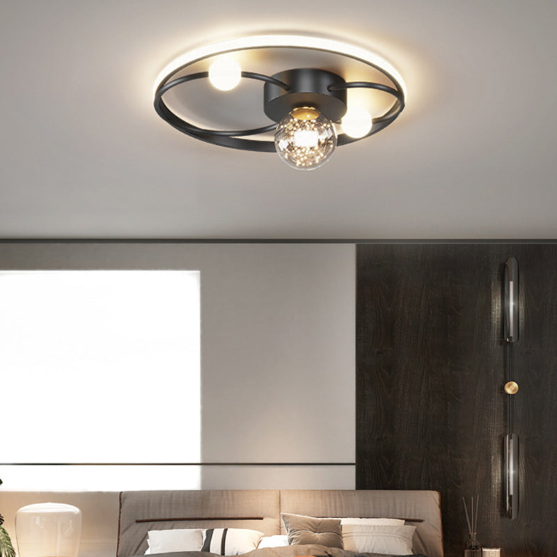 Nordic Style Minimalism LED Line Ceiling Light Transparent Glass Globe LED Light Strings Flush Mount Light for Bedroom