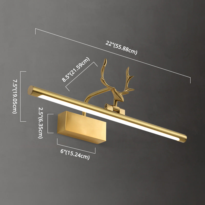 Plan de pared LED de oro de cobre en el estilo creativo moderno Luz de pared lineal acrílica con decoración de asta