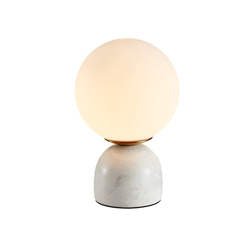 Minimalism Marble Base Mini Table Lamp Nordic Style White Glass Globe Shade Nightstand Light for Bedroom