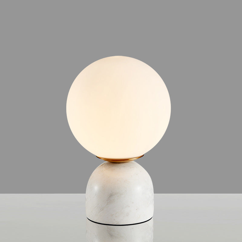 Minimalism Marble Base Mini Table Lamp Nordic Style White Glass Globe Shade Nightstand Light for Bedroom