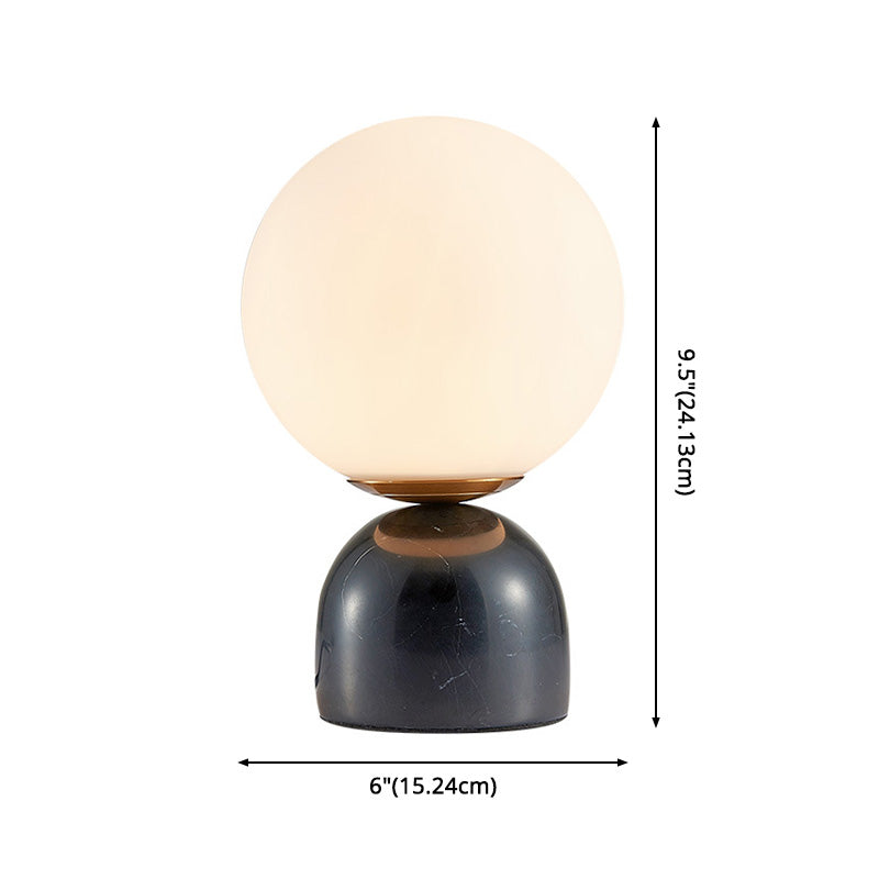 Minimalism Marble Base Mini Table Lamp Nordic Style White Glass Globe Shade Nightstand Light for Bedroom