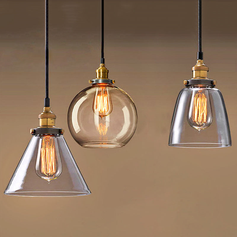 1 Light Glass Hanging Ceiling Light Industrial Pendant Lighting Fixture for Dining Room