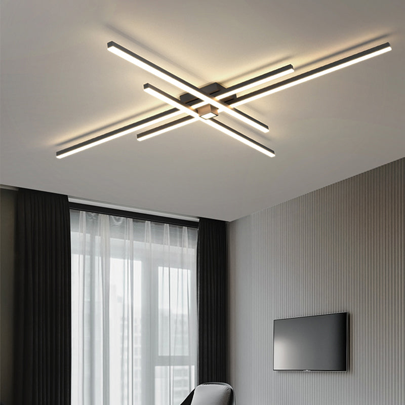 Linear Black Modern Flush Mount LED Aluminum Ceiling Mounted Light for Living Room