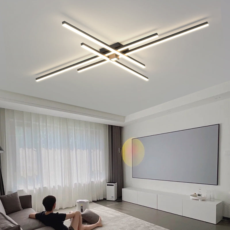 Linear Black Modern Flush Mount LED Aluminum Ceiling Mounted Light for Living Room