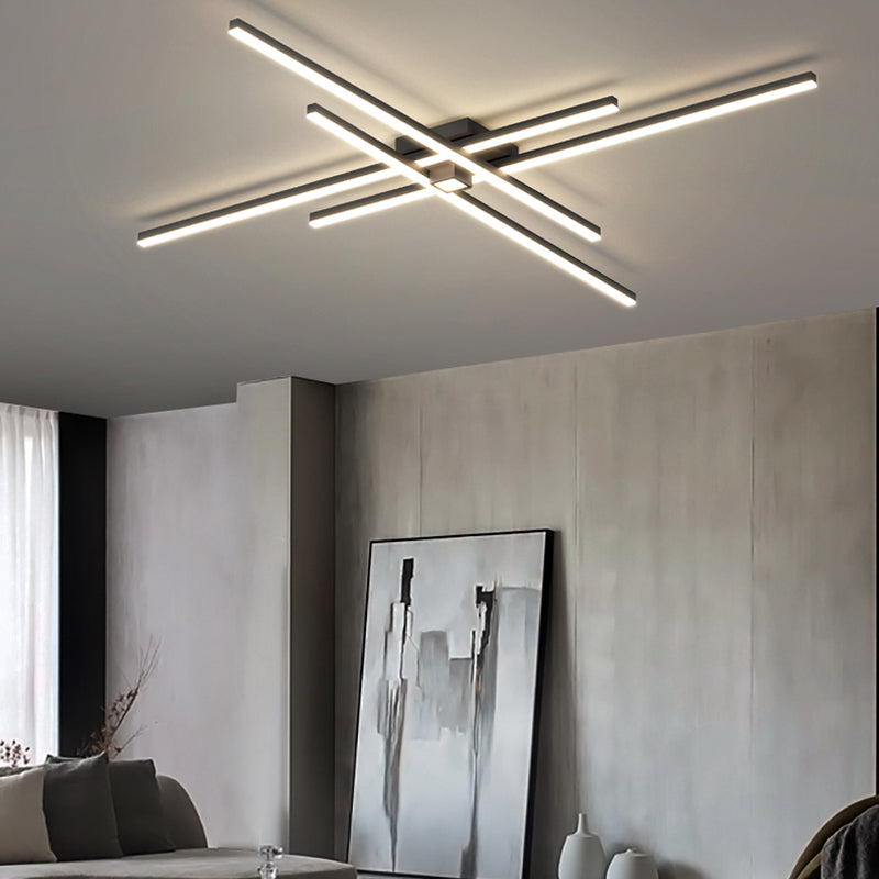 Linear Black Modern Flush Mount LED Aluminum Ceiling Mounted Light for Living Room