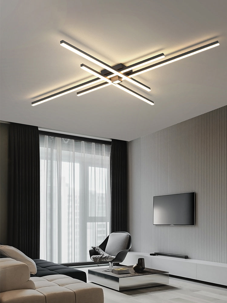 Linear Black Modern Flush Mount LED Aluminum Ceiling Mounted Light for Living Room