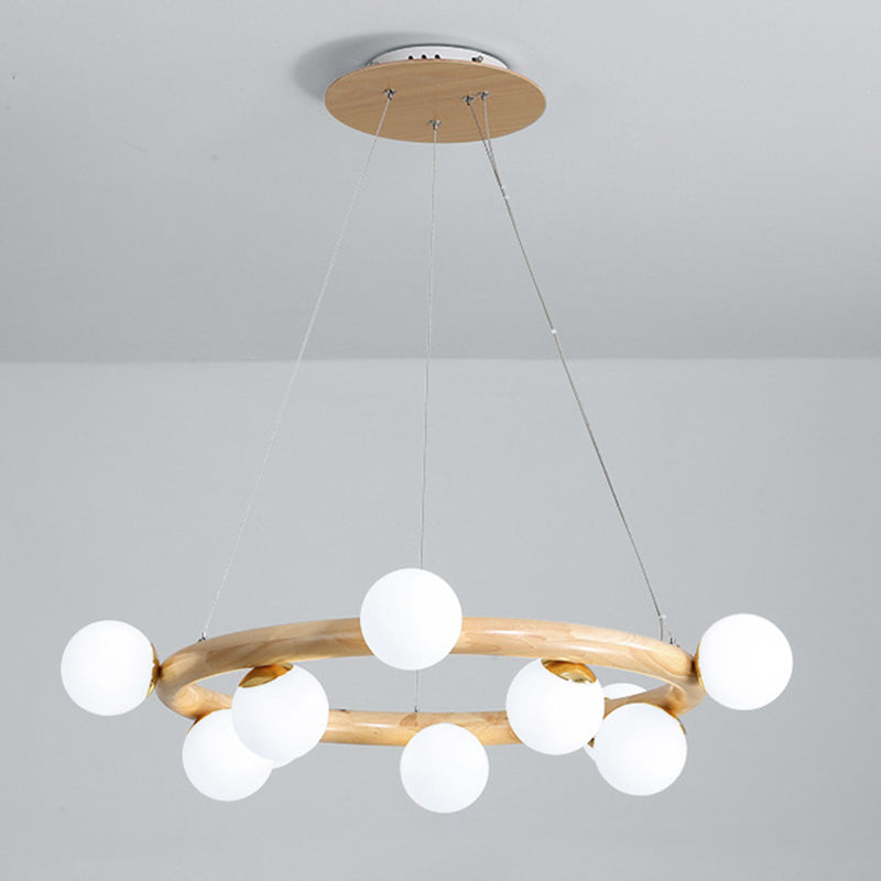 Modern Ceiling Pendant Wood Light Opal Glass Light Foyer Indoor Light