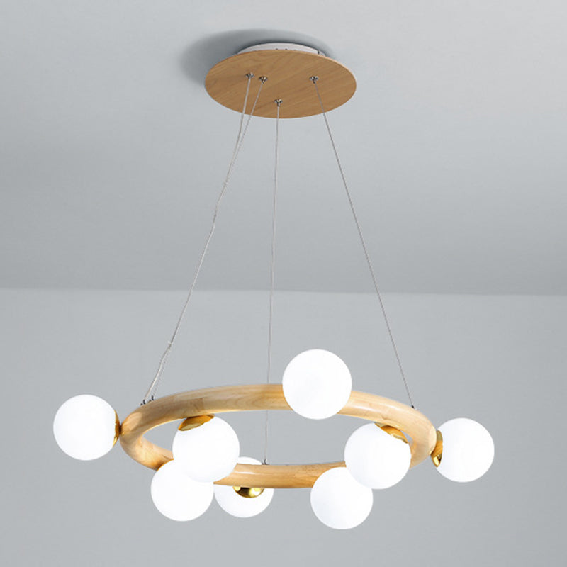 Modern Ceiling Pendant Wood Light Opal Glass Light Foyer Indoor Light