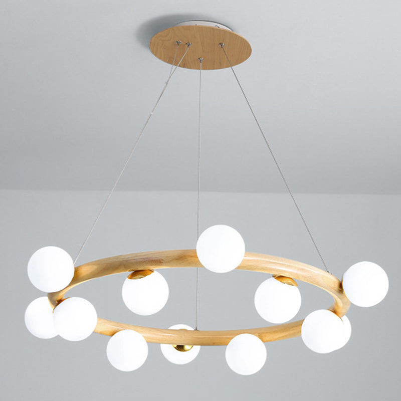 Modern Ceiling Pendant Wood Light Opal Glass Light Foyer Indoor Light