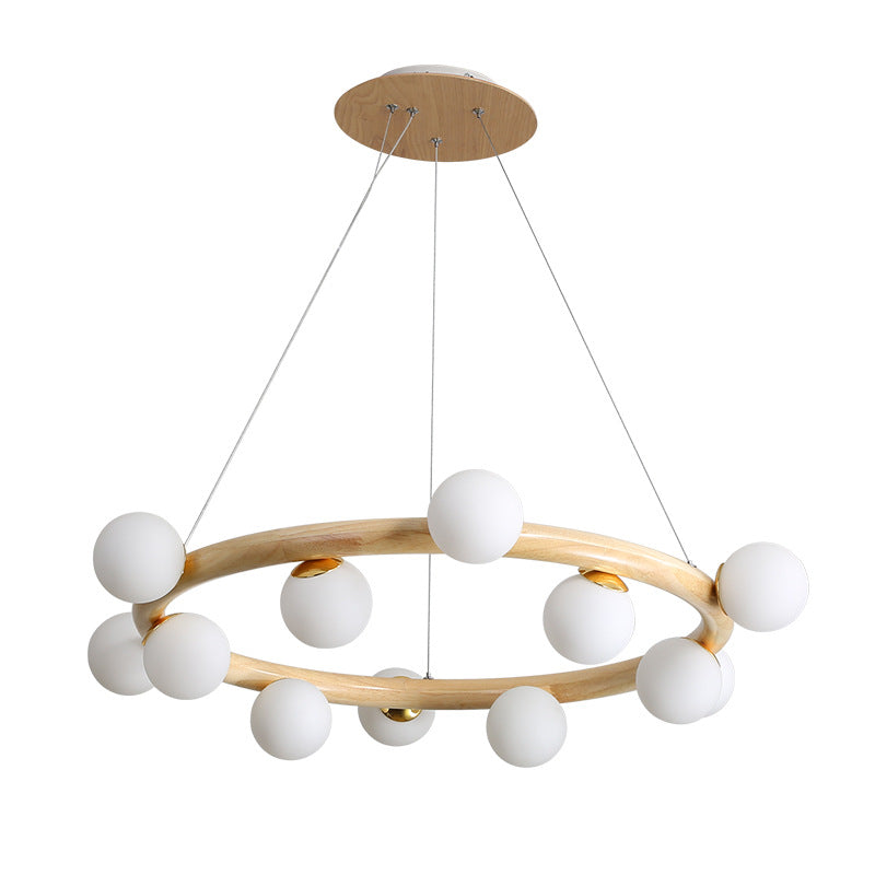 Modern Ceiling Pendant Wood Light Opal Glass Light Foyer Indoor Light